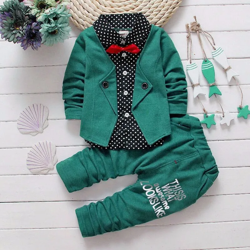 Baby Clothes Boys Kids Clothing 2PCS Wholesale Toddler Clothes Outfit Spring Autumn Designer British Gentleman Boys Shirt Sport