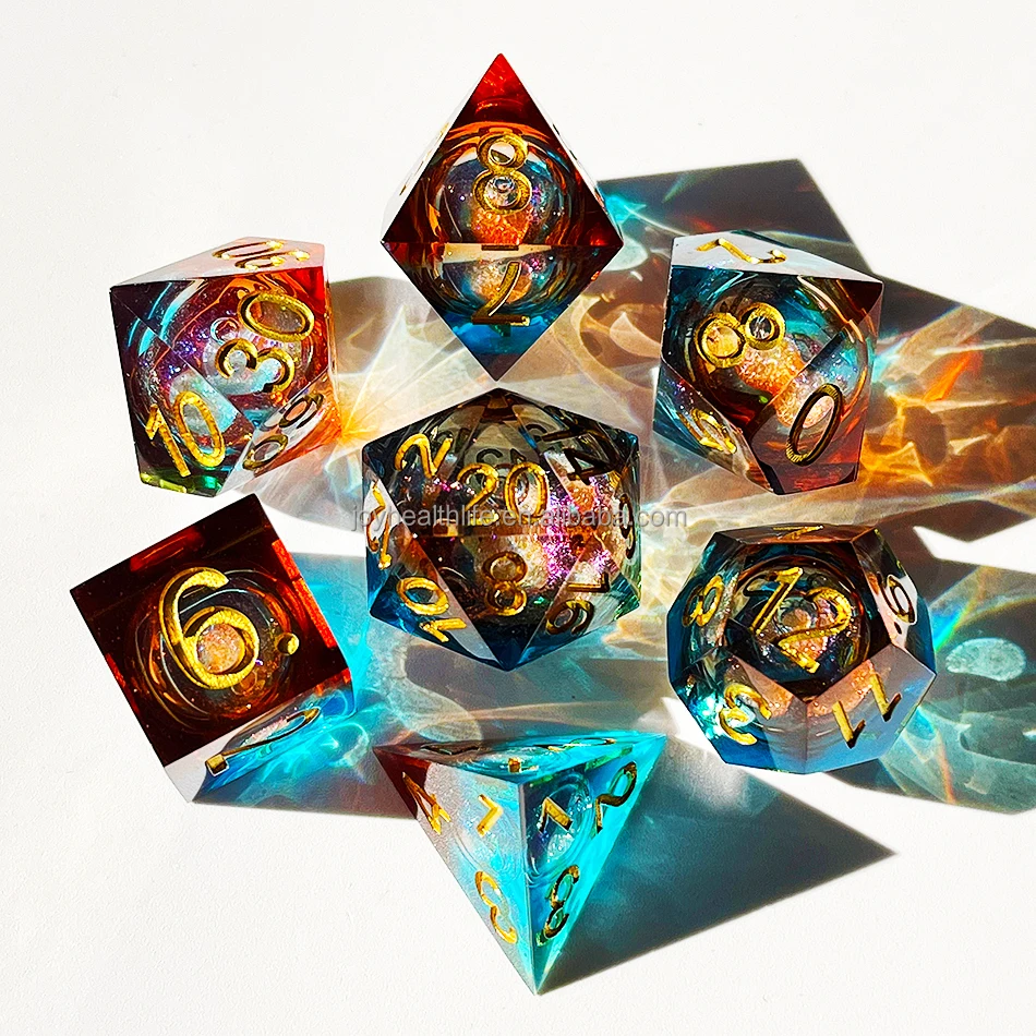 Desk Polyhedral Custom Dice  DnD Handmade Sharp Edge Liquid Core Dice 7Set for rpg