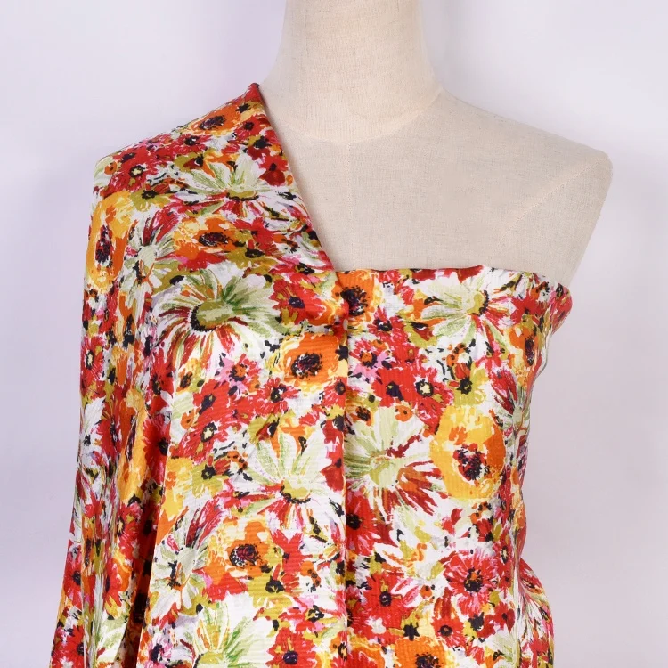 Viscose Allover Oil painint Daisy Flower Hawaii Printing Service Custom Shiny Rayon/Viscose Fabric