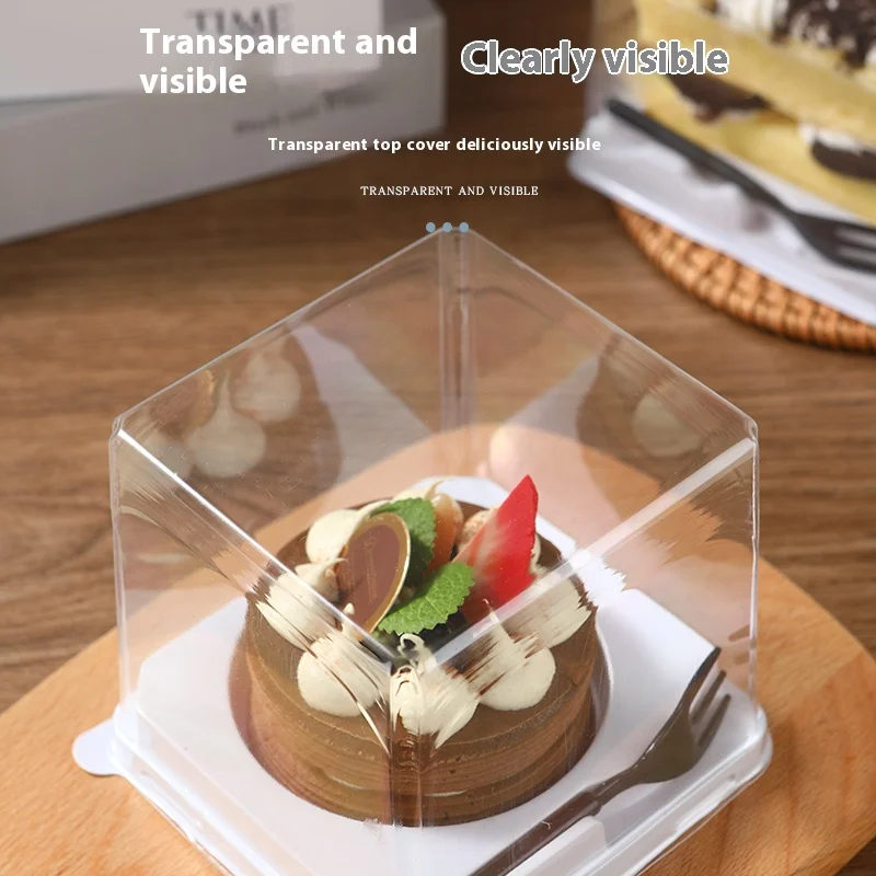 Disposable Square Slice Cheese Cake Snack Dessert Plastic Cake Boxes Custom PET Cake Container with Clear Lid