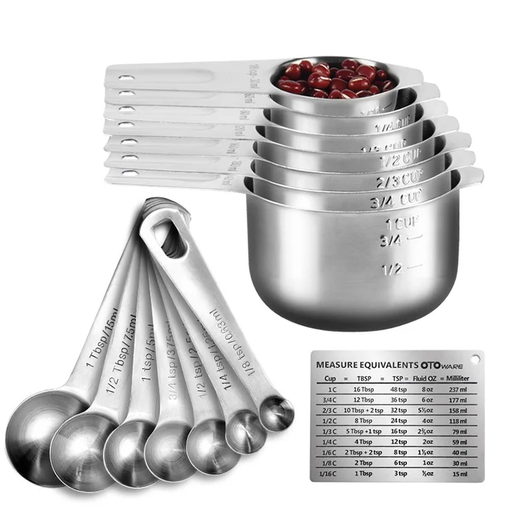 Stainless Steel Measuring Cups & Spoons Set, Cups and Spoons, Kitchen Gadgets for Cooking & Baking