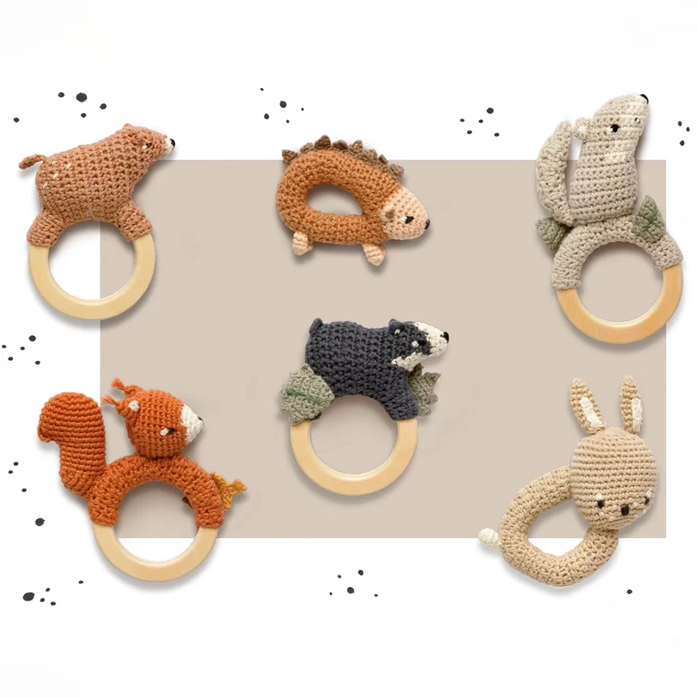 Lovely Bunny Animal Baby Crochet Rattle Beech Wooden Rattle Handmade For Unisex Babies 0-6 Months