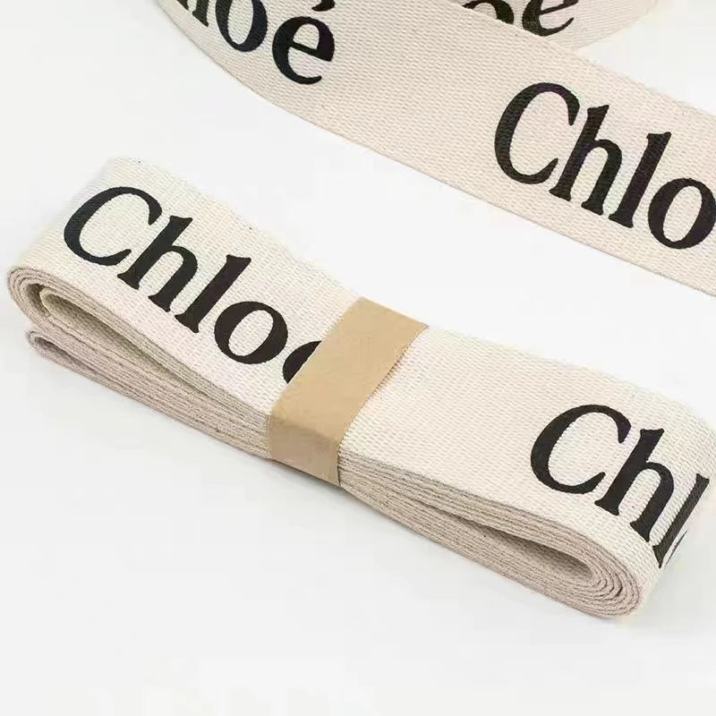 Eco-Friendly Custom Printed  Organic Cotton Ribbon with  Logo Gift Herringbone Pattern Cotton Tape