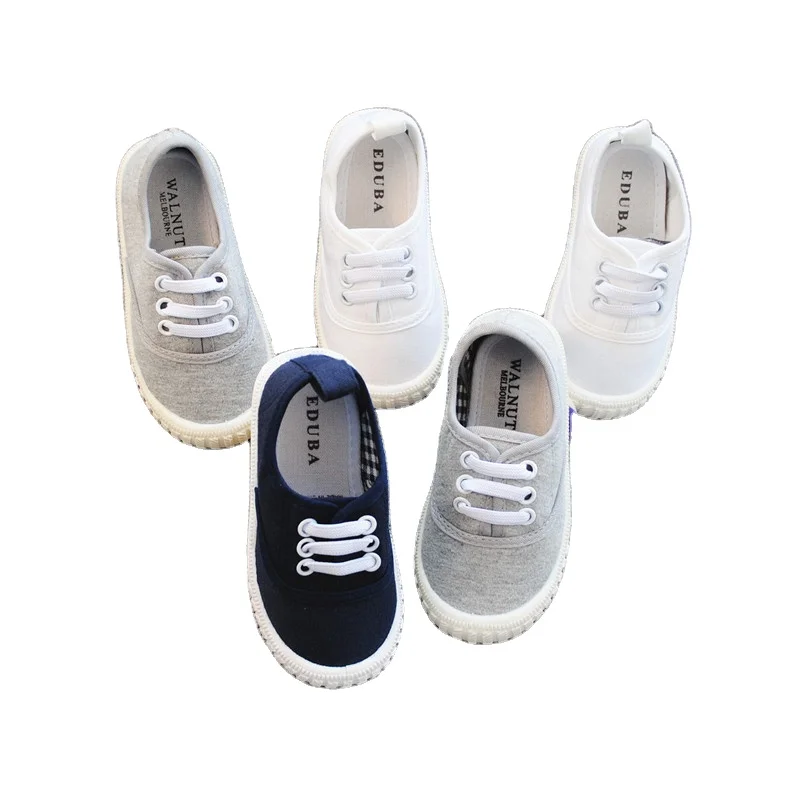 
Summer Hot Sale Blank Canvas kids casual sneakers black white grey basic color kids walking shoes 
