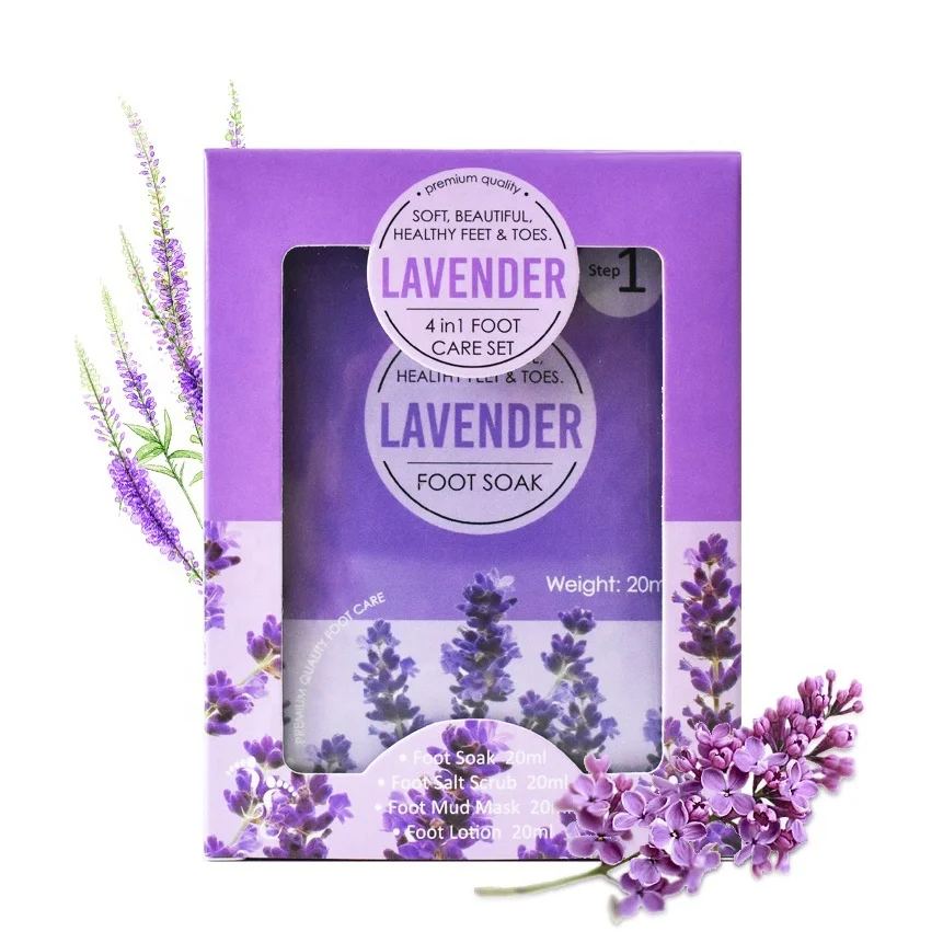 Natural 4 in 1 Lavender Crystal Foot Soak bath Salt Foot Spa Soften Whiten Foot Jelly Pedicure Spa Kit