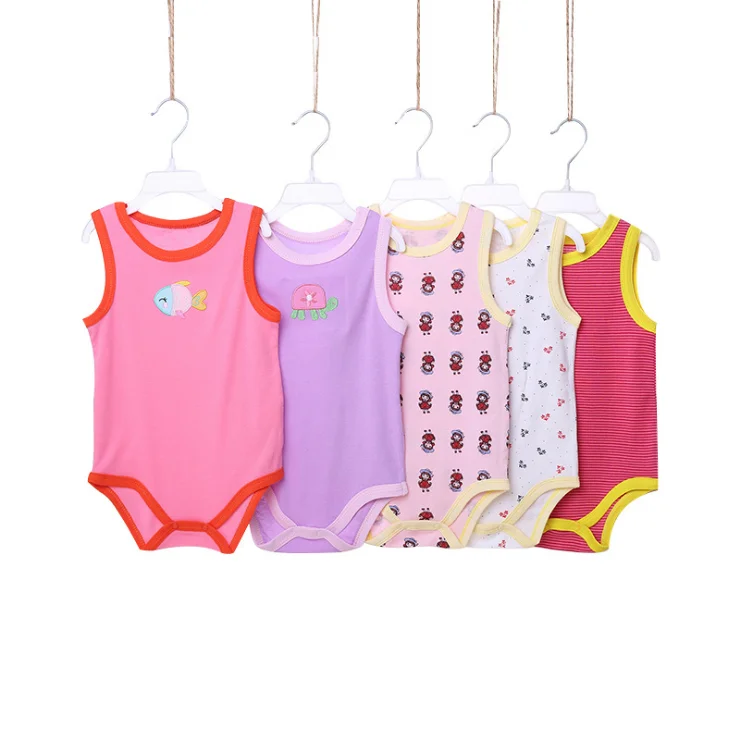 wholesale new design cotton baby romper set 5 pieces hot selling organic baby romper computer embroidery romper onesie baby
