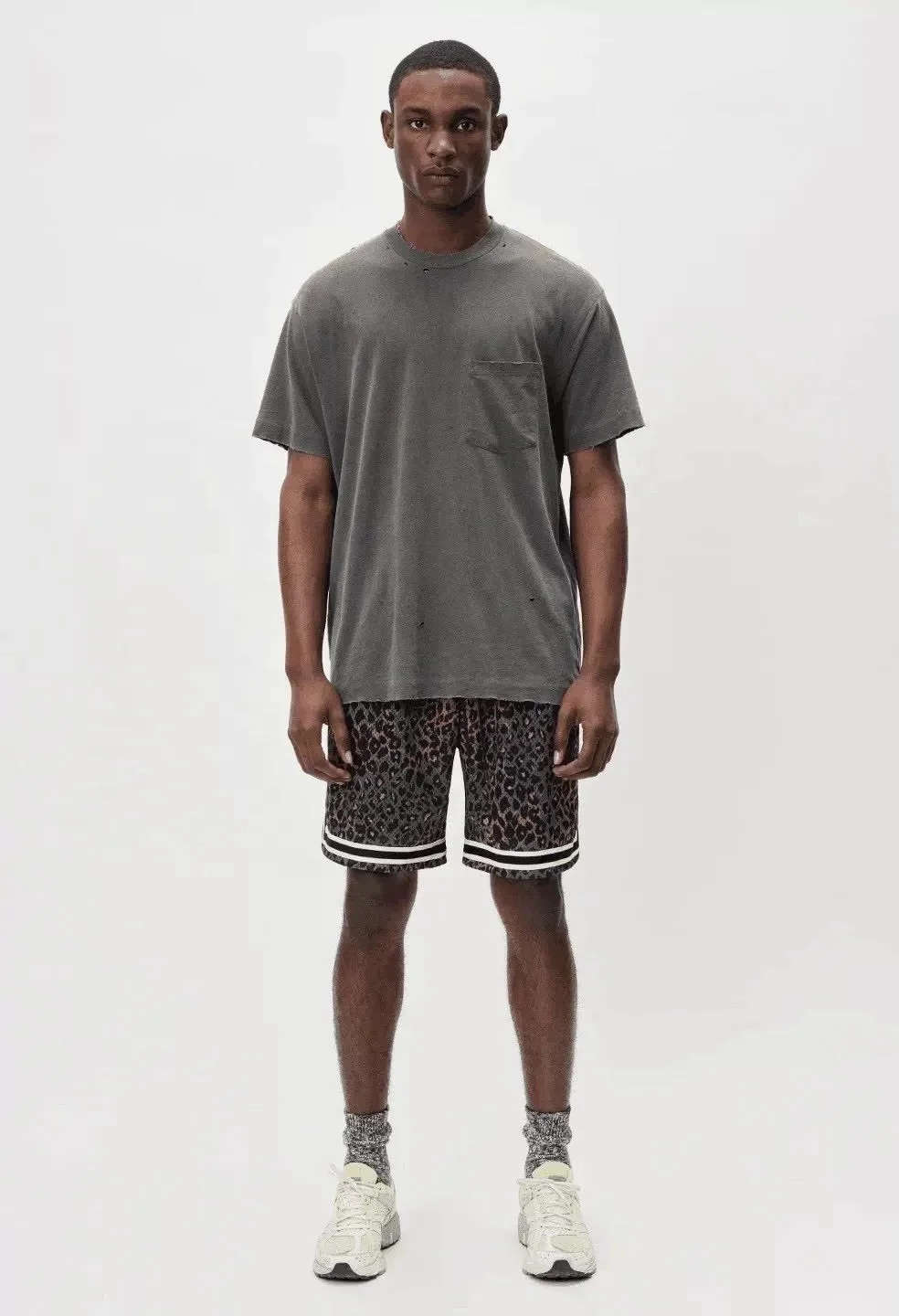 OEM Shorts Long Drawstring drop shipping stock hit pop men Leopard print floral mesh short