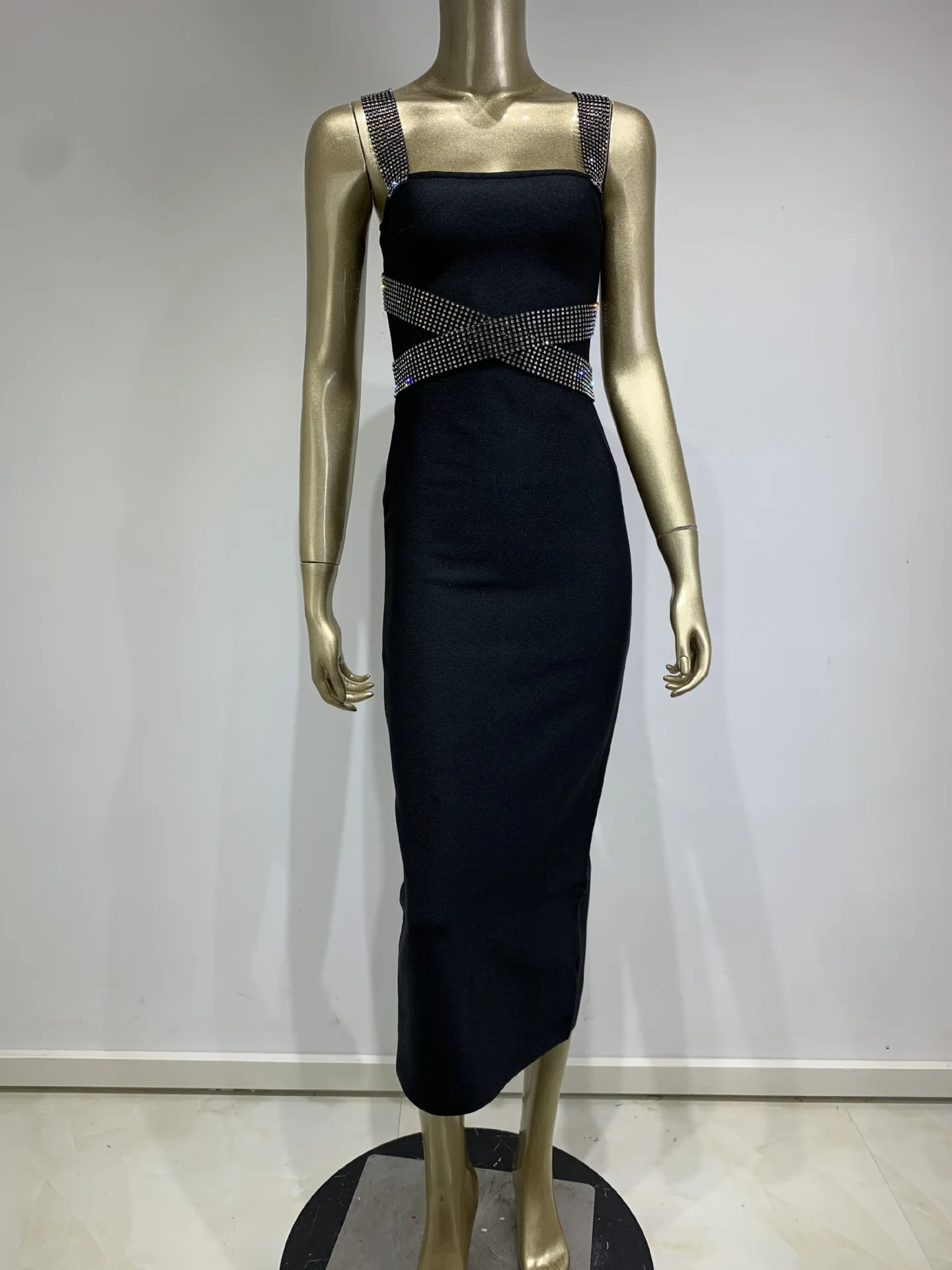 Summer New Elegant Black Ball Gown  Skirt European American Fashion Long Cotton Waistline Dress for Banquet Parties