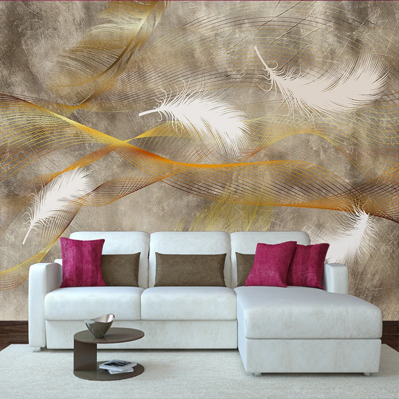Custom Photos Wallpaper Vintage Feather 3d Wall Mural Random Lines Wallpapers/wall Coating