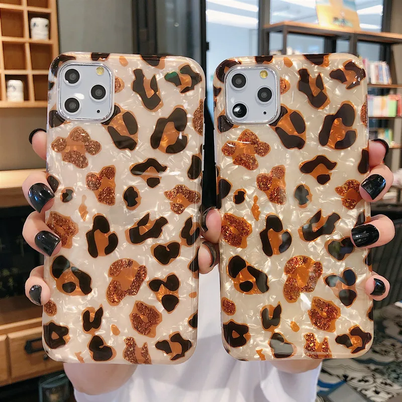 Chic Shell Case Cover for iPhone 13 12 7 8 Plus X XS Max Golden Leopard Phone Case for iPhone 11 Pro Max Cases Leopard