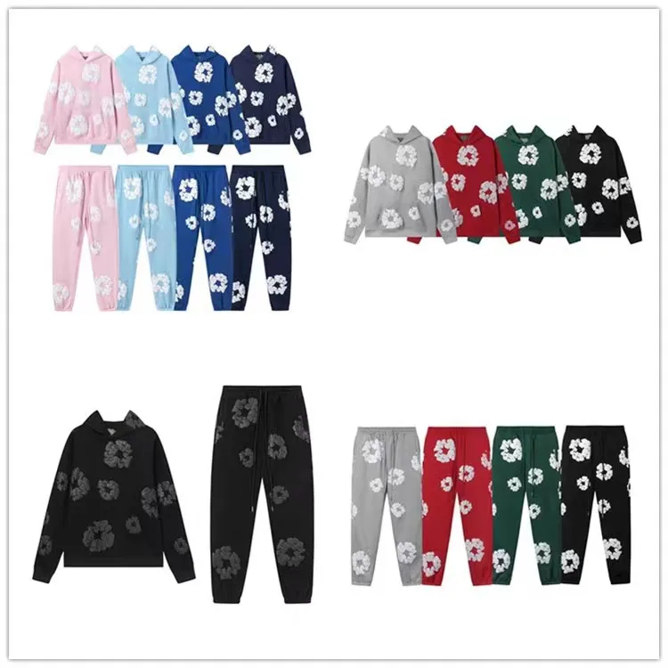 2024 autumn and winter New mainline kapok pattern printed hooded sweater legged casual trousers for men and women