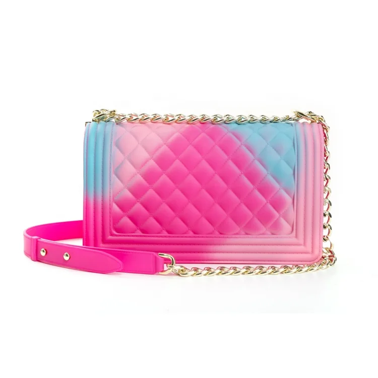
Cheap pvc jelly tote chain bag purse candy handbag 
