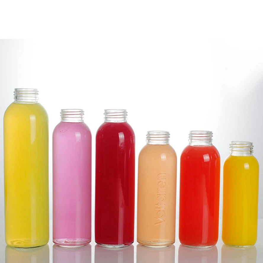 Empty customized flint printed mineral drinks beverage water juice glass bottle with metal caps