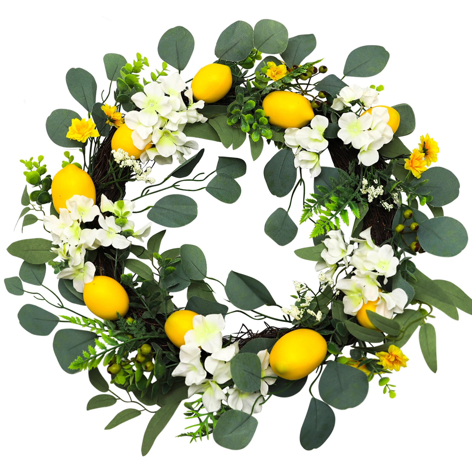 New Popular Spring and Summer Wreath Door Hanging Home Decorative Rattan and PVC Plastic Hydrangea Money Leaf Wreath