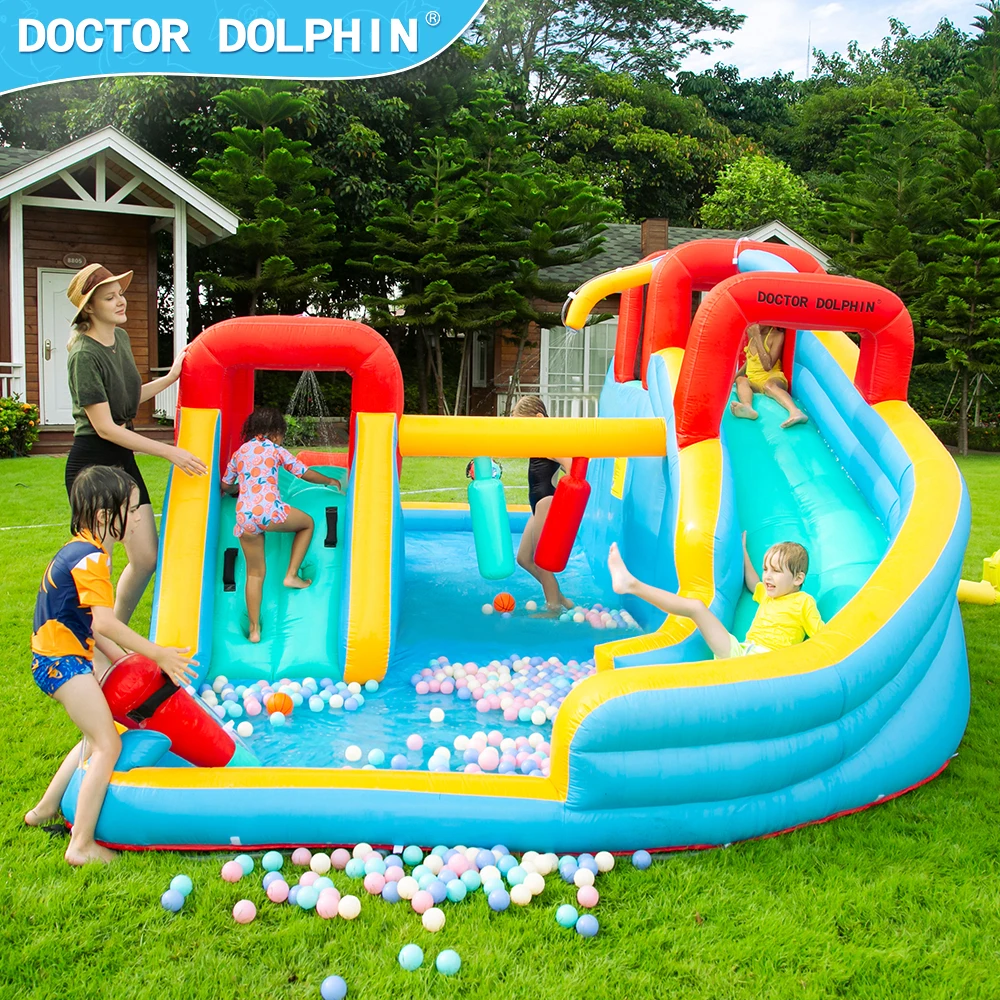 Doctor Dolphin outdoor commercial kids white water slide bouncing castles inflatable bounce house jumping castle