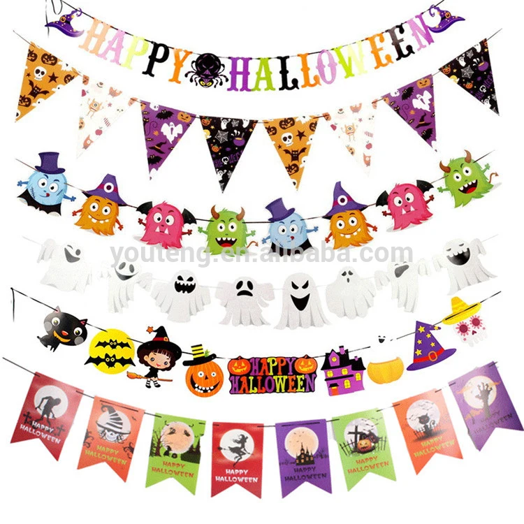 Yiwu оптовая продажа OEM Пользовательские Различные тип дизайн счастливый Хэллоуин баннер флаги