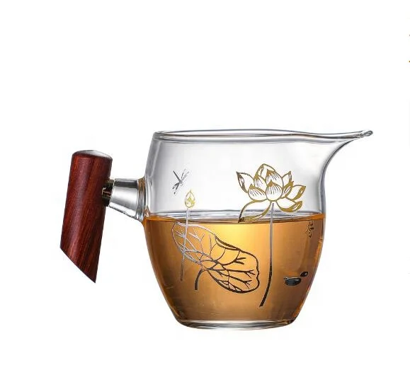 Japanese-style wooden handle thickened heat-resistant tea glass fair cup tea distributor tea set