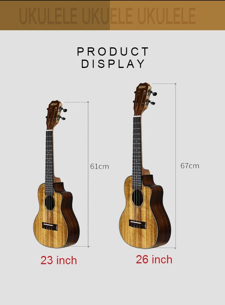OA 30 Days Pay 23/26 inch Ukulele Concert Acoustic Guitar 4 Strings baritone Ukulele OEM ODM All Solid Ukulele Custom