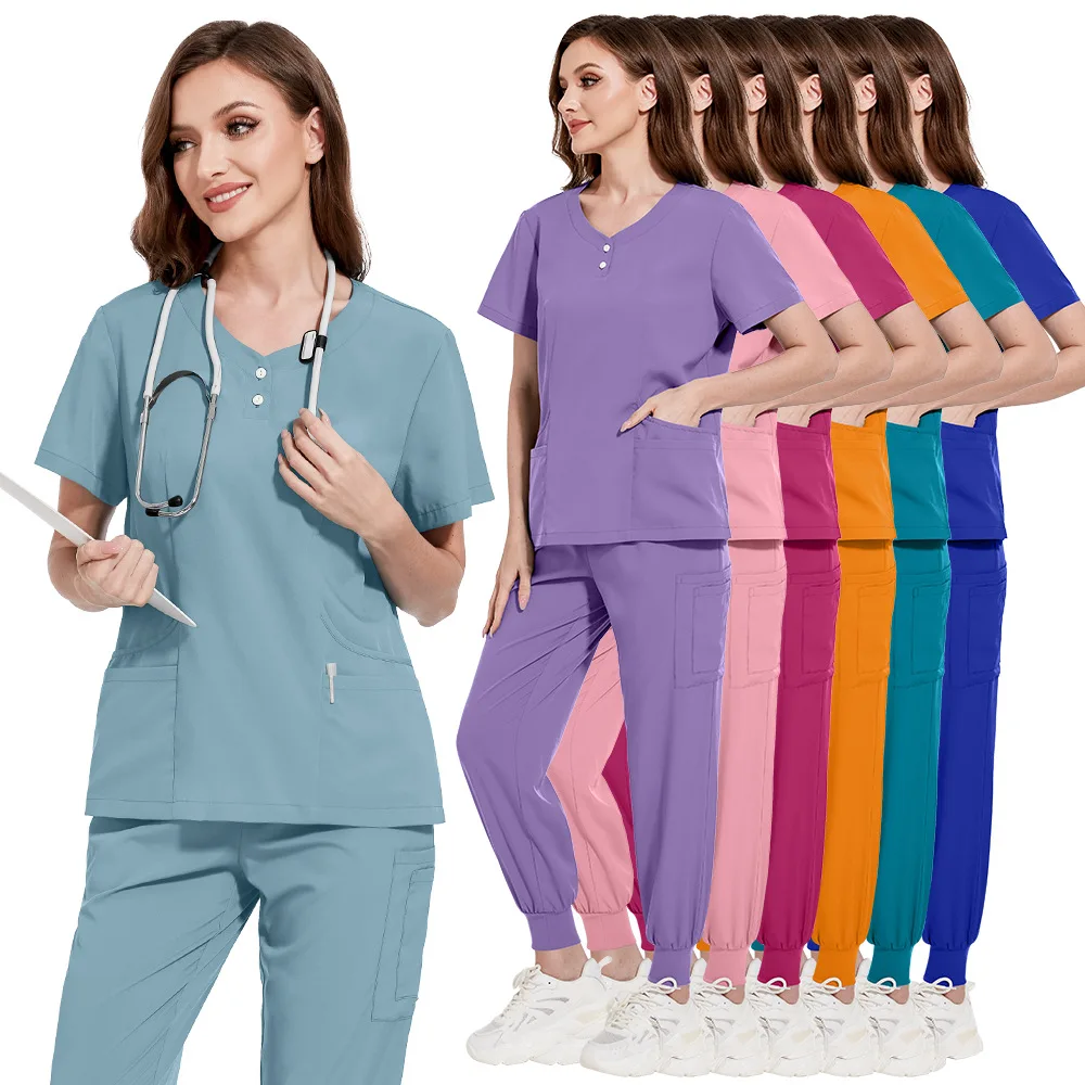 42162 Hospital joggar button jacket work pant work clothes work wear pant suit for arab women