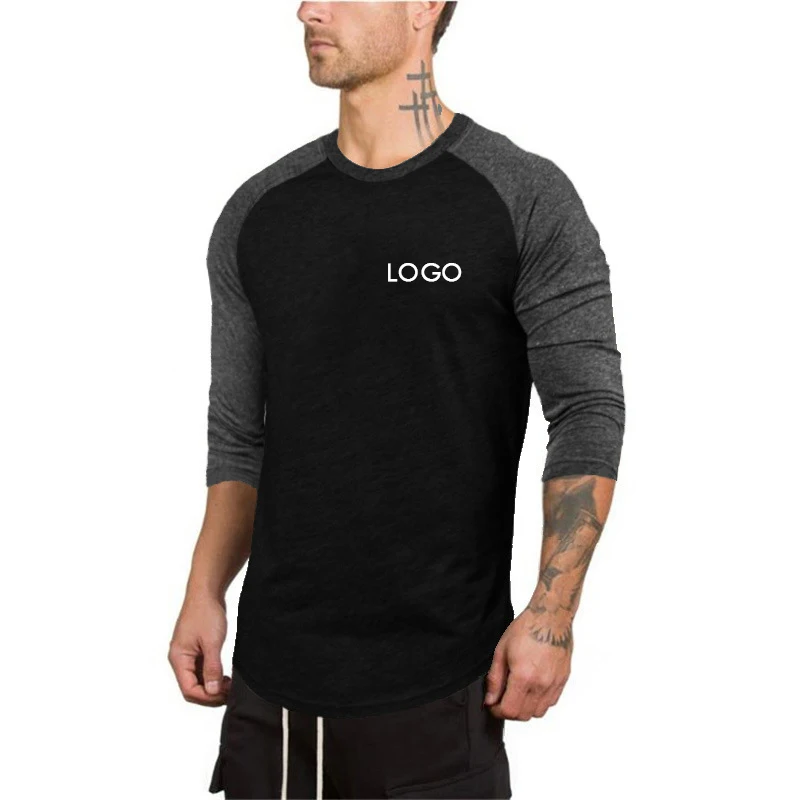High Quality Long Sleeve T-shirt Custom Logo Gym 95% Cotton T Shirt Men Factory Made Shirts