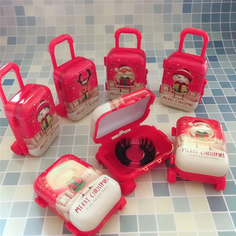 
wholesale luxury eyelash suitcase packaging 3d mink lash case Christmas mini luggage eyelash vendor customized boxes 