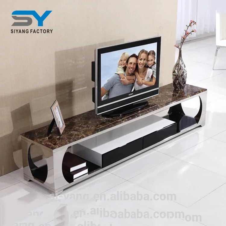 Новый продукт diy белый мраморный верх Серебряная рама из нержавеющей стали ТВ Стенд для домашнего использования