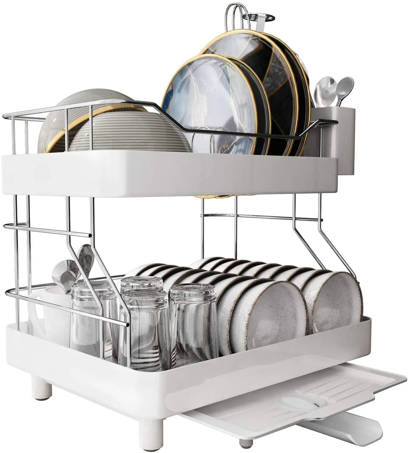 2 уровня нержавеющая сталь сушилка для посуды набор большой емкости раковина сбоку со сушилкой для посуды со съемной кухонных ножей