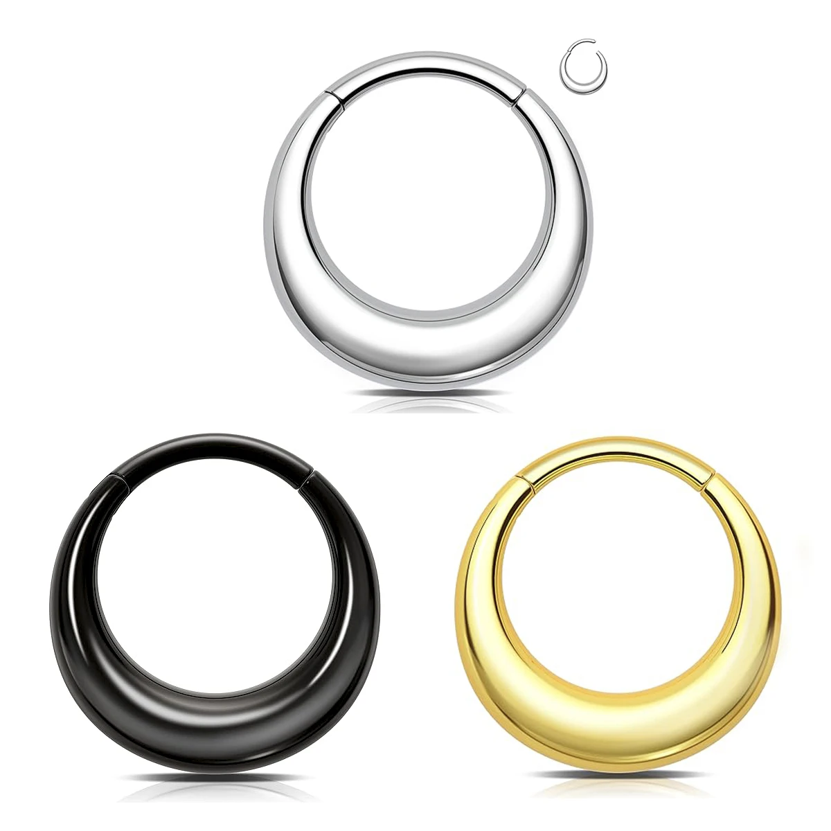 Smooth Nose Rings Hoops Stainless Steel Septum Rings Hinged Segment Nose Helix Cartilage Clicker Hoop Earrings Piercing Rings
