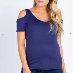Navy Blue Cold Shoulder Maternity Nursing Top fashionable woman watches top 2021