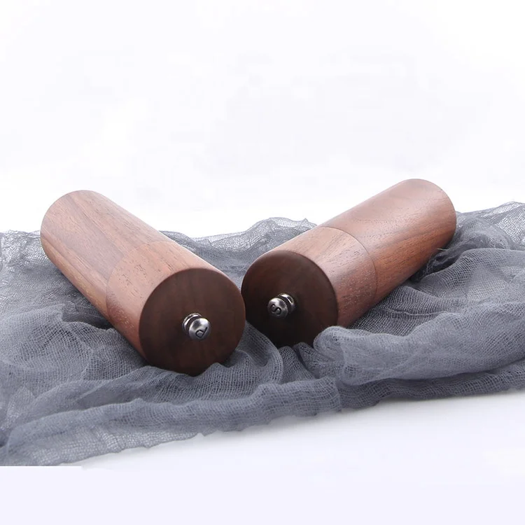 Walnut Wood Pepper Grinder Set Refillable With Tray, Customized Material, Size and Shape Same Acacia Wood Salt and Pepper Mill