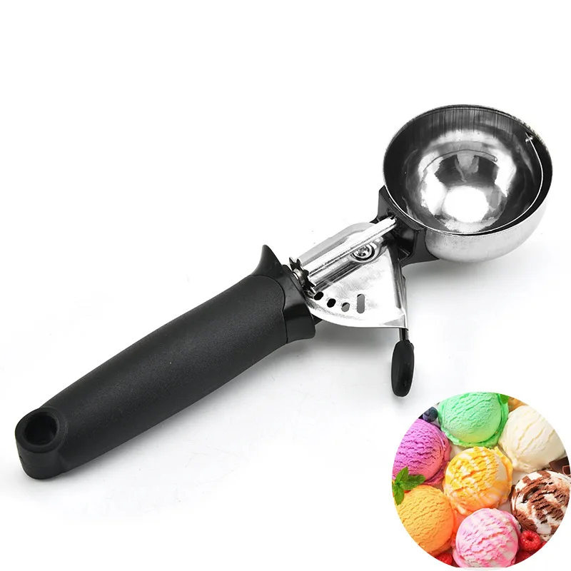 Customized logo 430 stainless steel spoon ice cream scoop with pink and black plastic handle