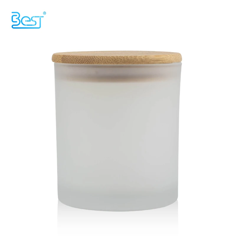 200ml 300ml frosted glass jar with bamboo lid luxury cosmetic jar for aromatherapy candle and body cream