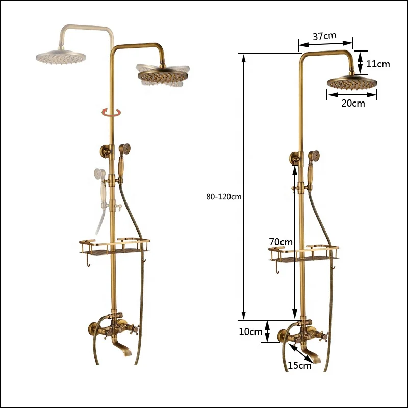 
Antique brass Shower Set Faucet Wall Mount Single Handle with Handshower + Shelf Bathroom Shower Mixer Tap 