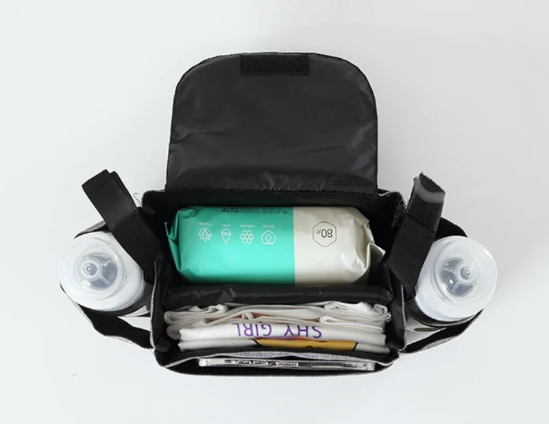 Shoulder Strap Pet Stroller Caddy Wholesale Universal Stroller Organizer with Insulated Cup Holder Detachable Phone Bag