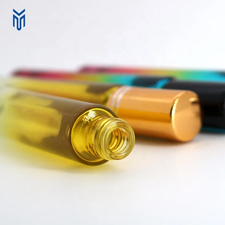 Empty 10 ml perfume glass bottle round essential oil Roll On Bottle Glass Spray Bottle with gold lid