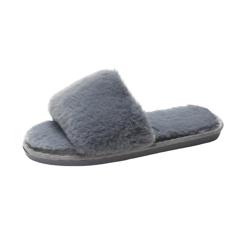 Fashionable Soft Plush Furry Slides Open-Toe Imitated Faux Fur Flat Sandals for Indoor Outdoor Use Shaggy Slippers for Women