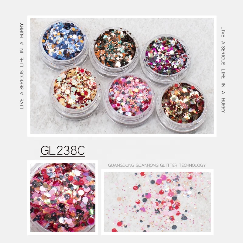 New Arrival Chunky Mixed Winter Glitter Powder Box Set Low MOQ Nail Art PET Glitter Scene Decoration Hot Sale  Hexagonal Sequin