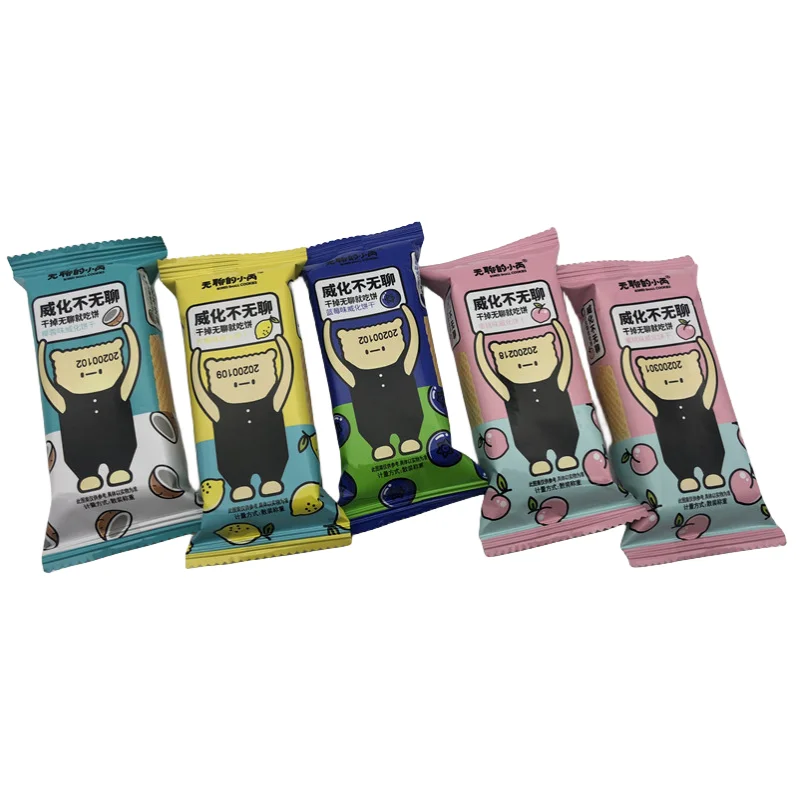 Four kinds of fruit flavor wafers, individually packaged, coconut/lemon/blueberry/peach