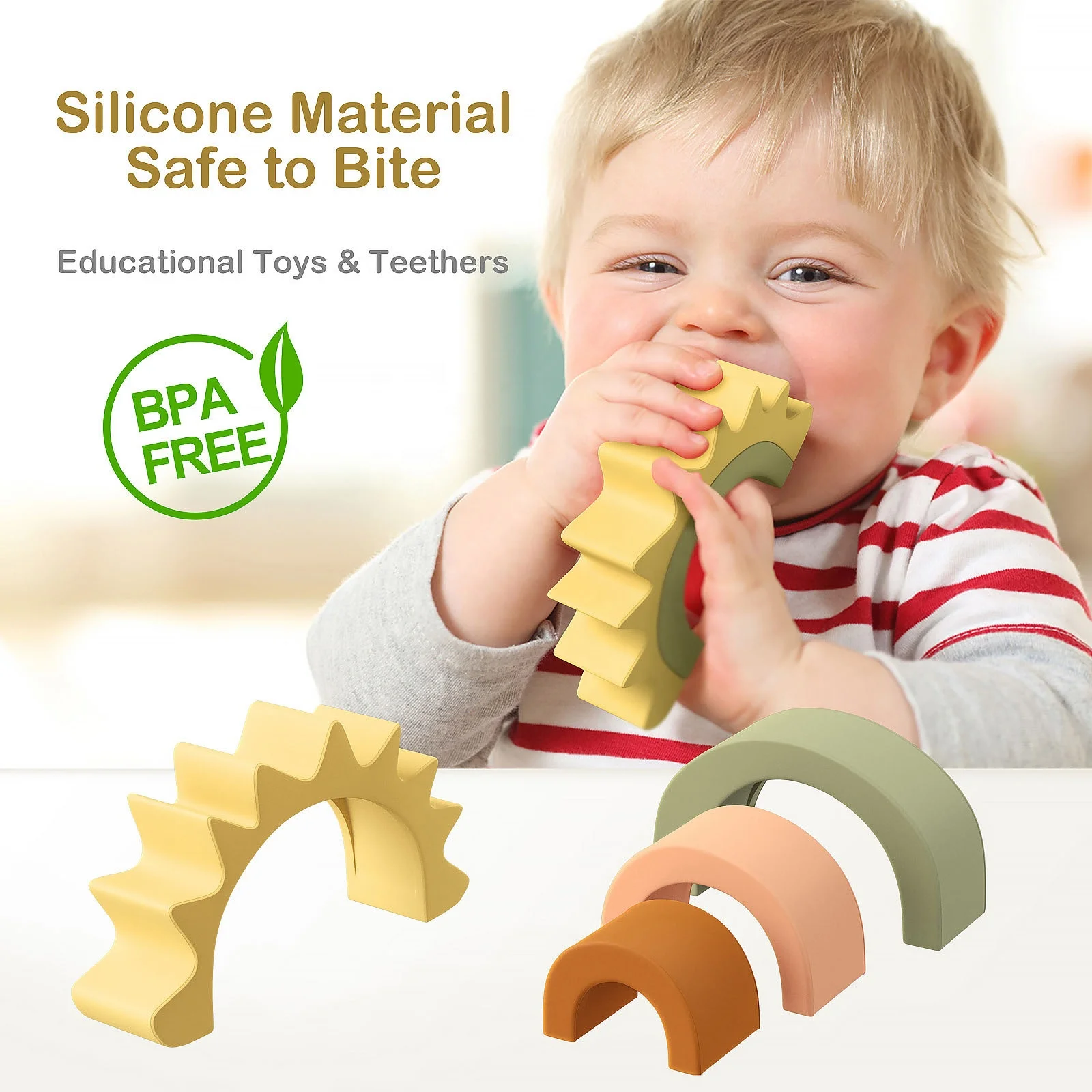  HOT Custom Accept Sun Baby Silicone Stacking Toys Soft Blocks Stacker BPA Free Building Teether