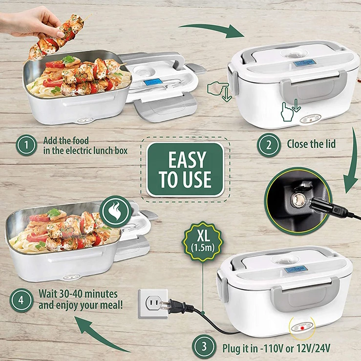 Household 2-In-1 Portable Lunch Box Sets Safe Stainless Steel Food Warmer Electric Lunch Box With Carry Bag