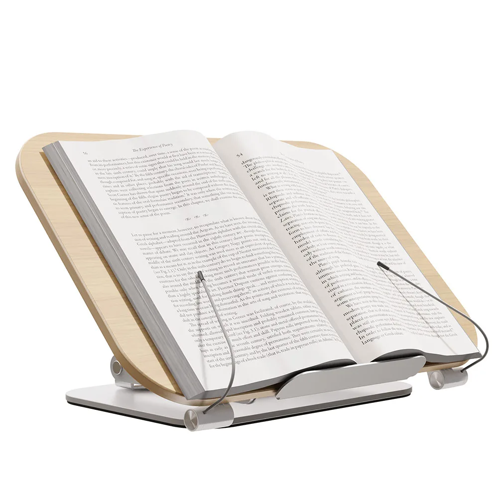 Boneruy Plywood Ergonomic Book Holder Adjustable Cookbook Stands With Page Paper Clips Classic Foldable Book Reading Stand