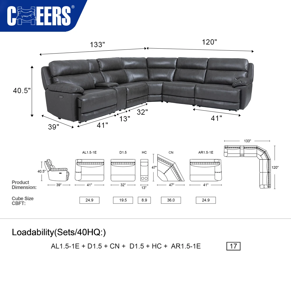 MANWAH CHEERS L Shaped Corner Reclining Oversized Sectional Modular Couch Leather Sofa Set Living Room Furniture Sofas