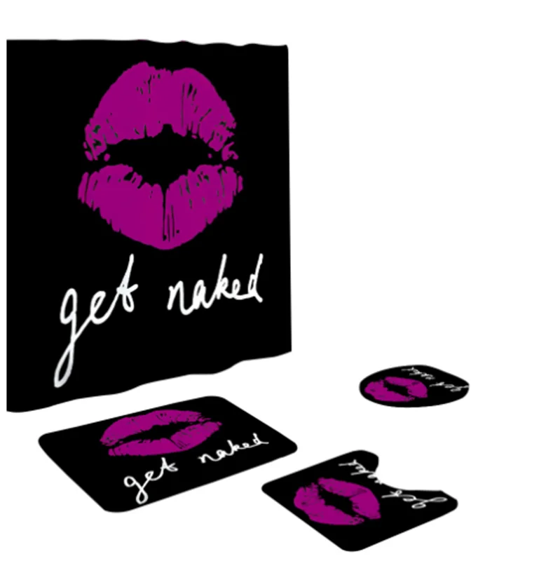 Amazon Hot Selling Four Pieces Polyester Sexy Lips Shower Curtain Set With Floor Mats For Bathroom