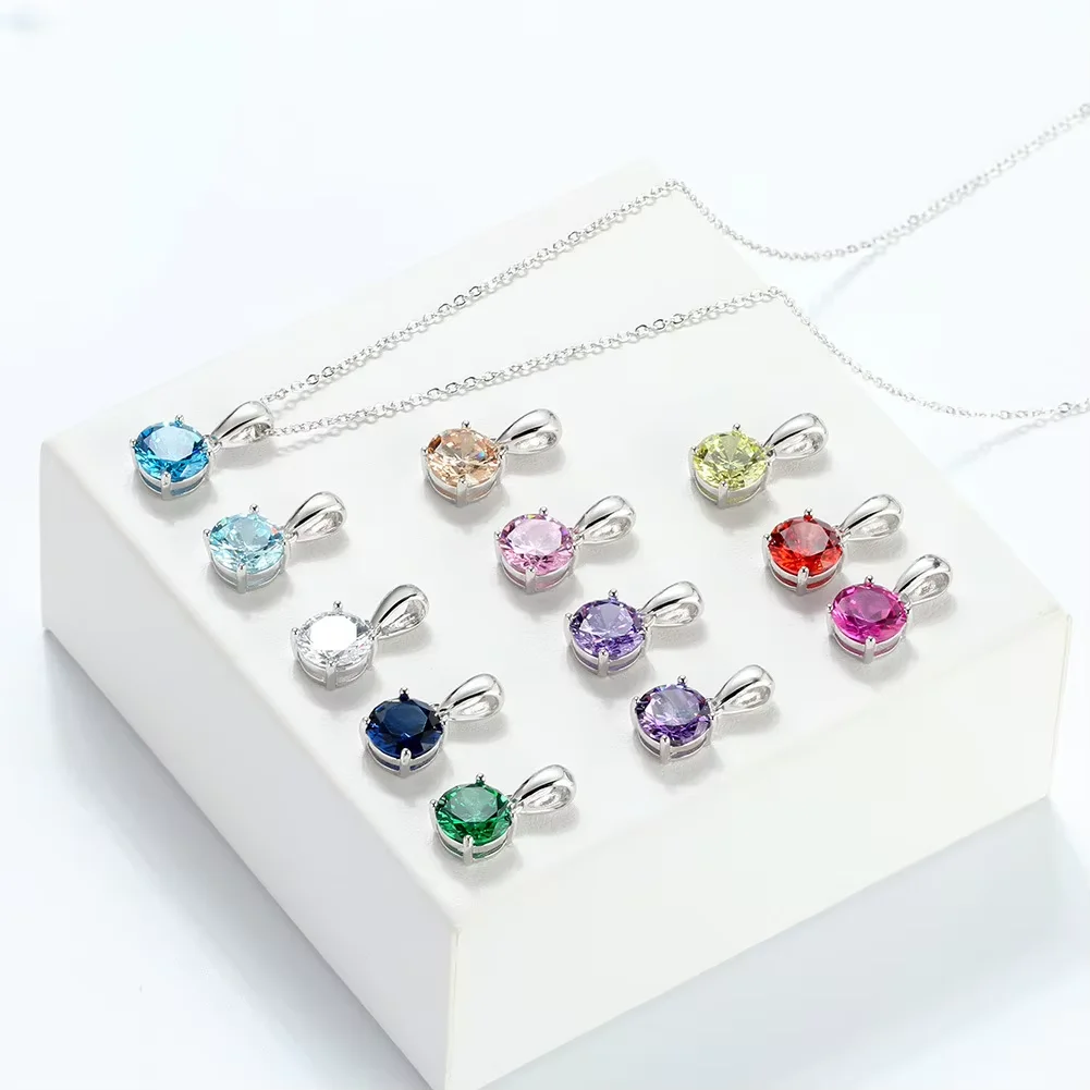 Rhodium Plated 925 Silver Custom Jewelry 5A Zircon Colourful Birthstone Pendant/Connector