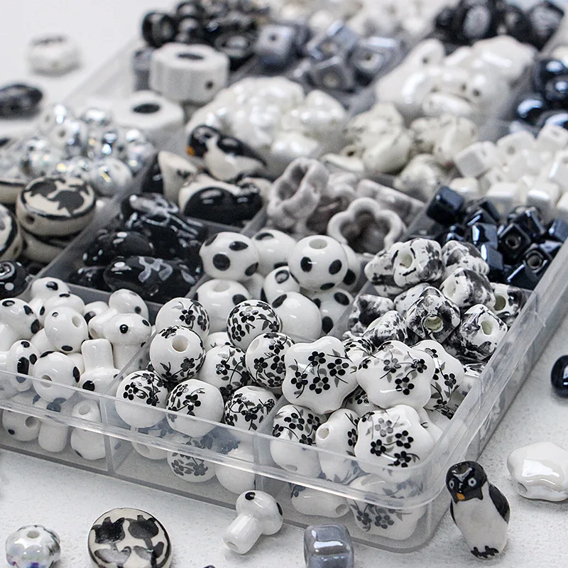Wholesale Black Series Ceramic Porcelain Round Beads Milk White Square Spacer Beads for Diy Necklace Bracelets Jewelry Making