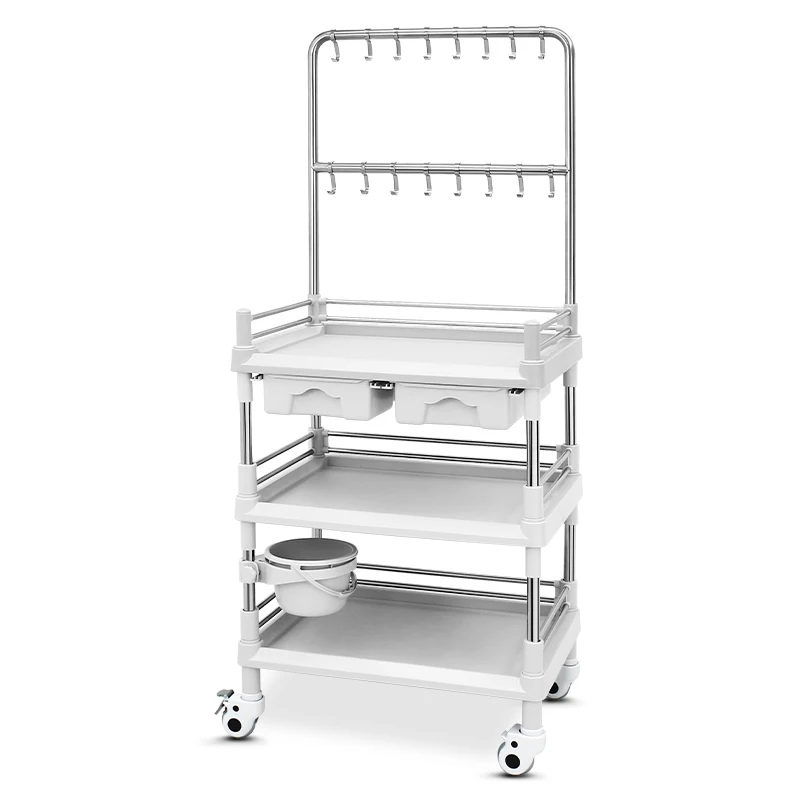 Stainless Steel treatment medical hospital infusion trolley with drawer