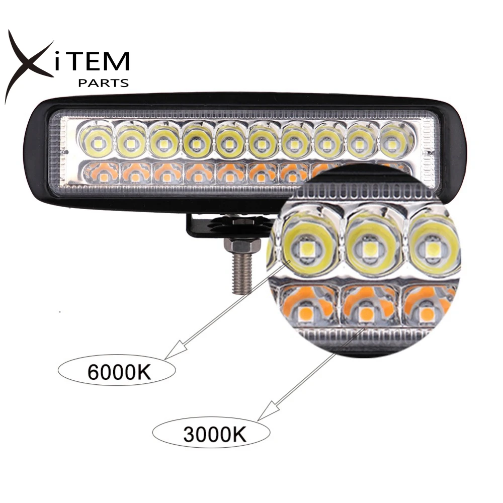 Dual color LED light bar 60W 3000K 4300K 6000K 6 inch LED work light for car offroad motorcycle
