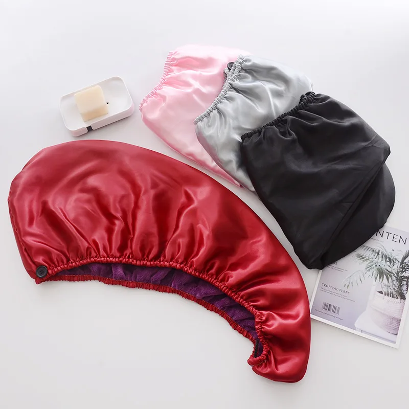 Quick Dry Spa Double Layers 100% Mulberry Silk Hair Drying Bonnet Microfiber And Silk Hair Towel Wrap Turban