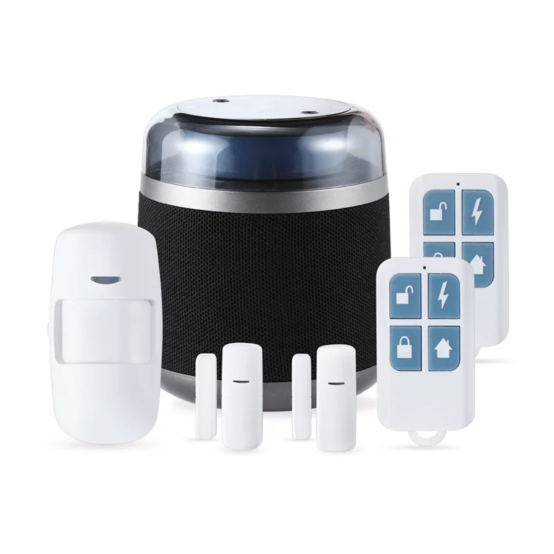 
OEM EU US UK Wireless wifi gsm sms smart security alarm home system with wireless speaker 