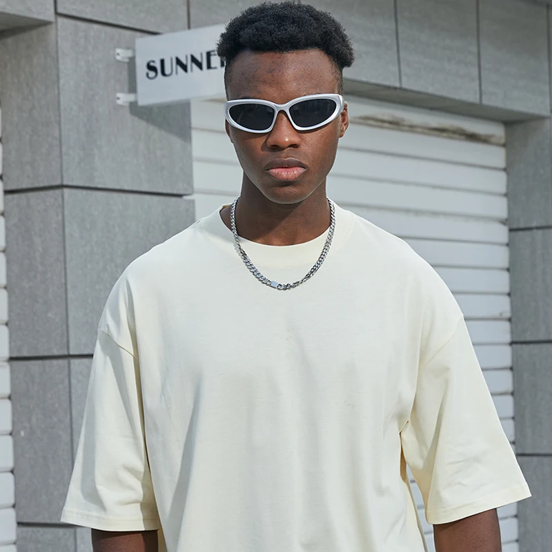 factory wholesale custom thick collar cotton tshirt white solid box blank tee men black boxy fit t shirt